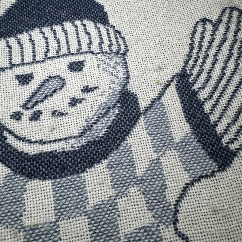 Vintage Welcome to Snowtown Snowman Family Throw Tapestry Blanket Blue Gray EUC‎